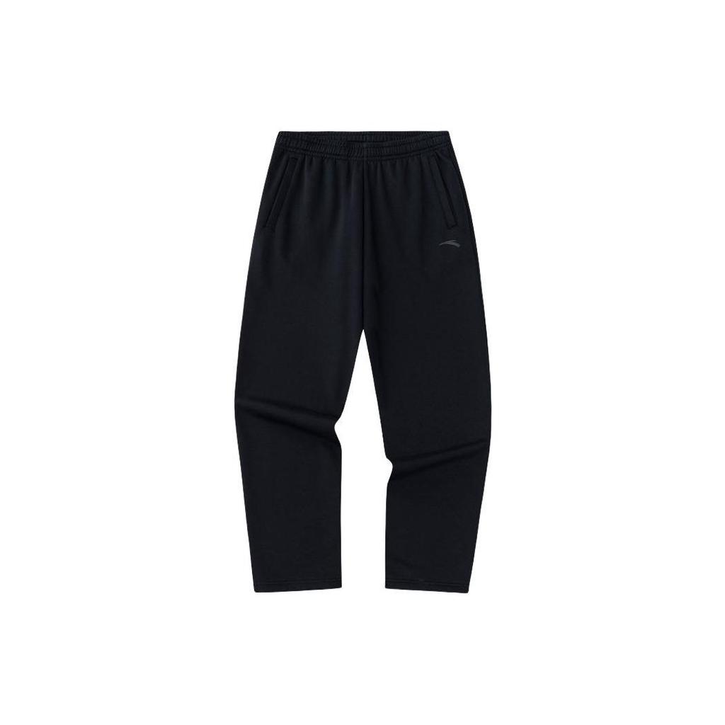 Anta Training Series Solid Color Mid Waist Straight Leg Fleece Casual Pants Men Bottoms Basic-Black 152347309-1