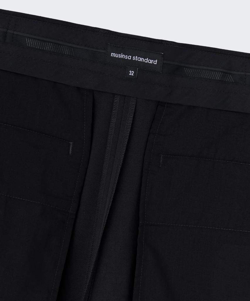 MUSINSA STANDARD Extra Wide Two-Tuck Hidden Elastic Waist Slacks [Black]
