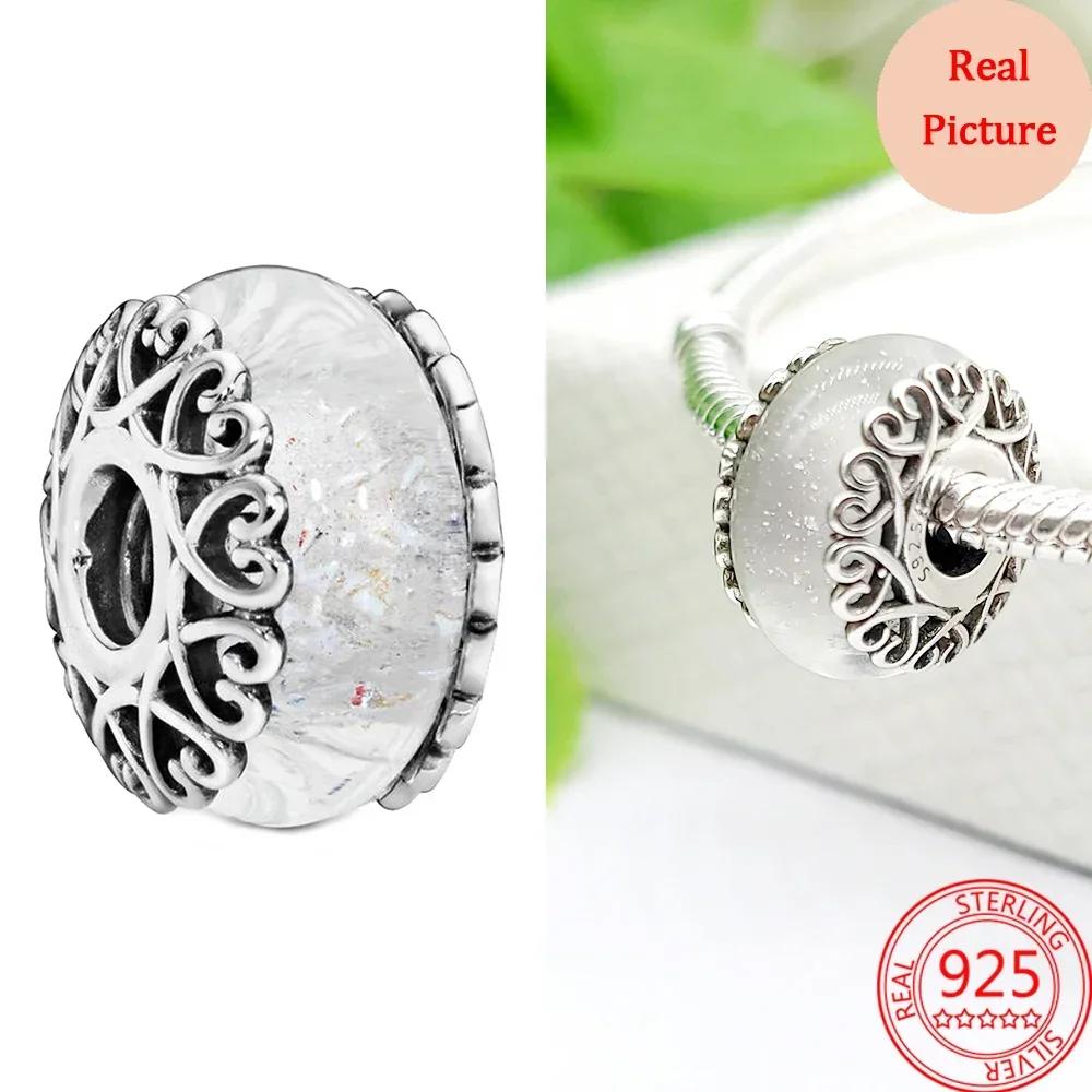 Srebro 925 Szkło Murano Galaktyka Gwiazdy Koniczyna Serce Bąbelki Błyszczące Koraliki Pasują do Bransoletki Charms DIY Biżuteria Dla Mamy