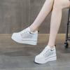 Small Inner Height Increase Women's Shoes New Small Size Thick-soled Slope Heel Casual Single Shoes Breathable Lace-up White Shoes Women