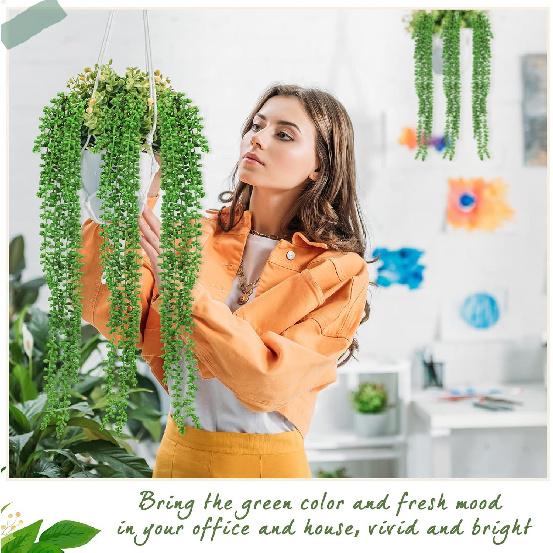 Artificial Succulents Bulk Hanging Plants 24 Inches Large Fake String of Pearls Fake Plants Faux Plants Wall Greenery Decor for Home Garden Indoor