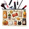 Cartoon Brush Holder Halloween Theme Cosmetic Bag, Durable Canvas Zipper Makeup Pouch, Digital Print Pouch Portable Storage for Stationery And