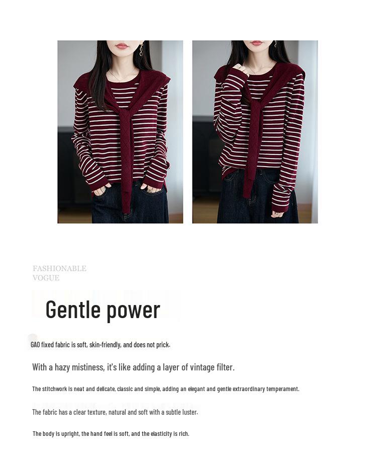 2025 Early Autumn Loose Striped Long Sleeve Wool Knitwear: Stylish Versatile Shawl