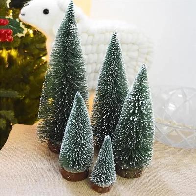 1Pc Tabletop Christmas Tree Xmas Tree Figurine with Wooden Base Decorative Snow Flocked Navidad Tree Table Centerpiece