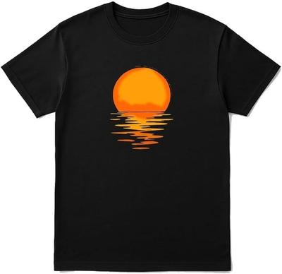 Minimalist Sunset Orange Sun Reflection Graphic Tshirt Unisex Casual Summer Vacation Daily Tops 100 Cotton Streetwear 2026