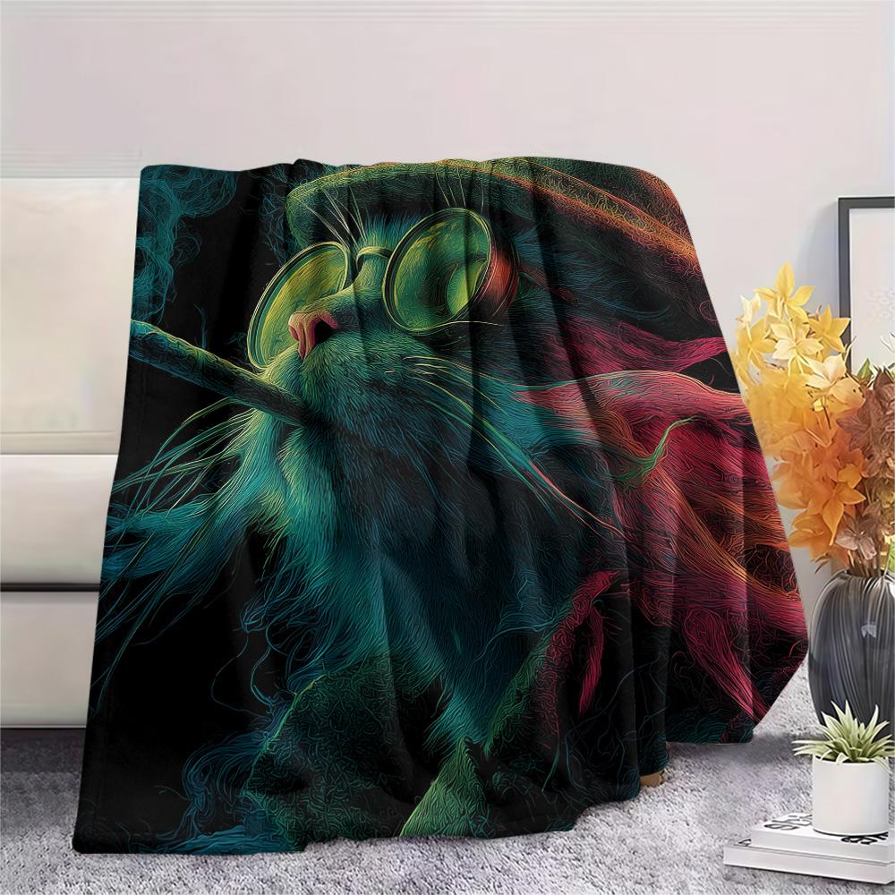 Neon Cats  Print Flannel Blanket, High quality Comfortable for All Seasons, Home Decor, Warmth and Comfort
