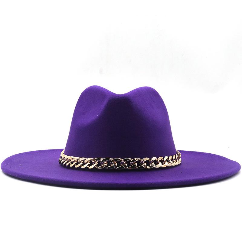 .Cm European and American autumn and winter women's woolen hat, British style chain jazz hat, crimped hat