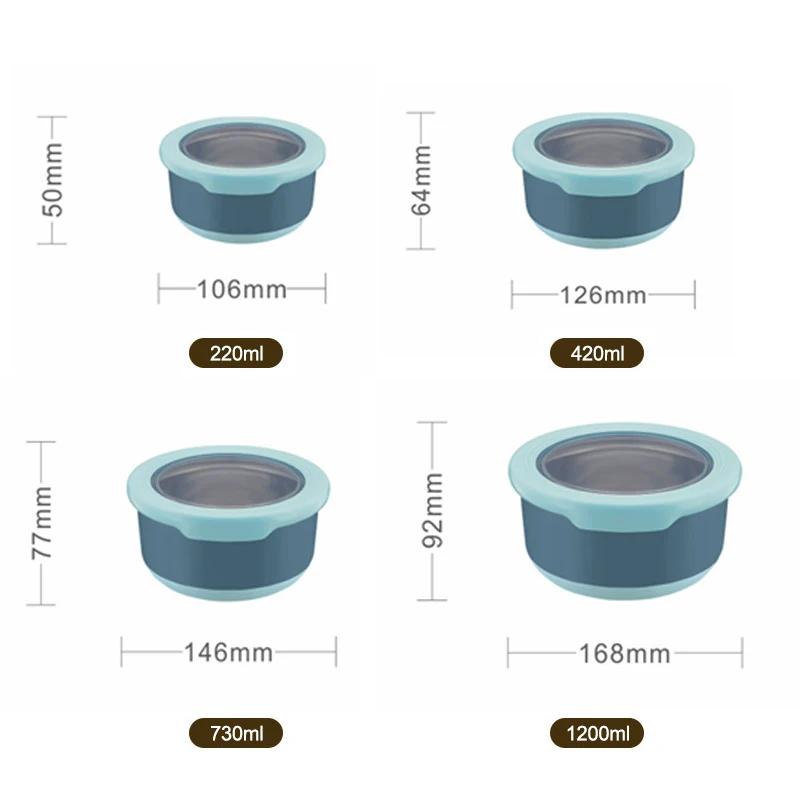 Stainless Steel Fresh-keeping Box Food Sealing Bowl Anti-scalding Lunch Box with Lid Kitchen Food Sealing Bowl Fresh-keeping Box