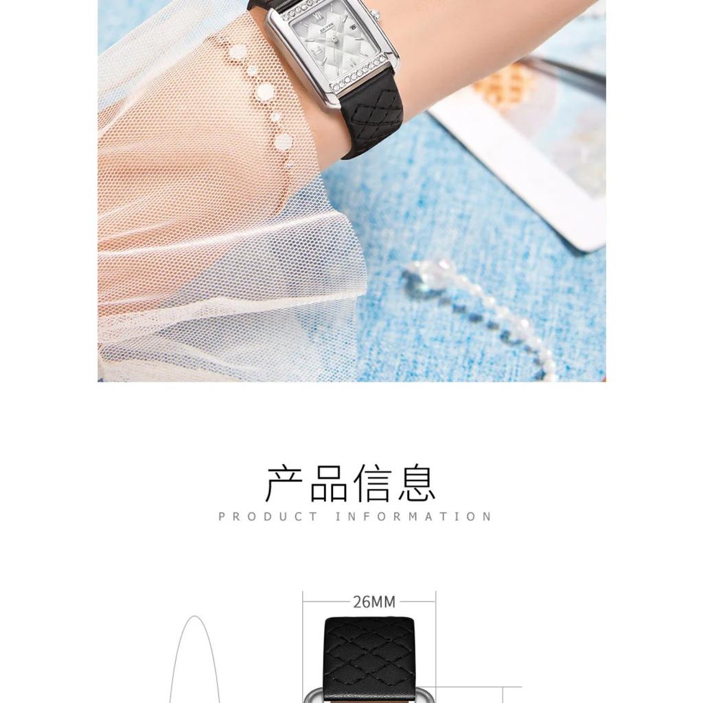 Women Watch Business Diamond Waterproof studded Large Dial Square Steel Strip Calendar Ladies Fashion Quartz Wristwatches