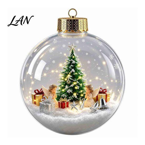 Lanterne da Notte LED Calde Ornamento Luminoso Storia di Natale, Mini Scena Festiva in Palla Decorazione da Appendere, Decorazione Invernale Acrilico Trasparente Luminoso Ciondolo per