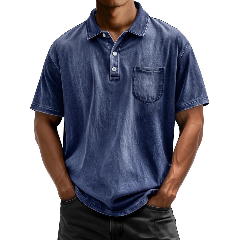 Men's Summer Color Button Short Sleeve Loose Shirt Men's Casual Fashion Tops