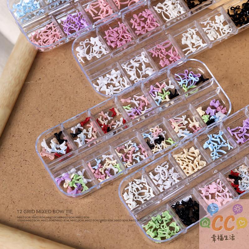 12 rutnät flera färger rosettknut nagelkonst berlocker mini bedårande linje rosetter harts nageldekorationer för gör-det-själv örhängen nageltillbehör