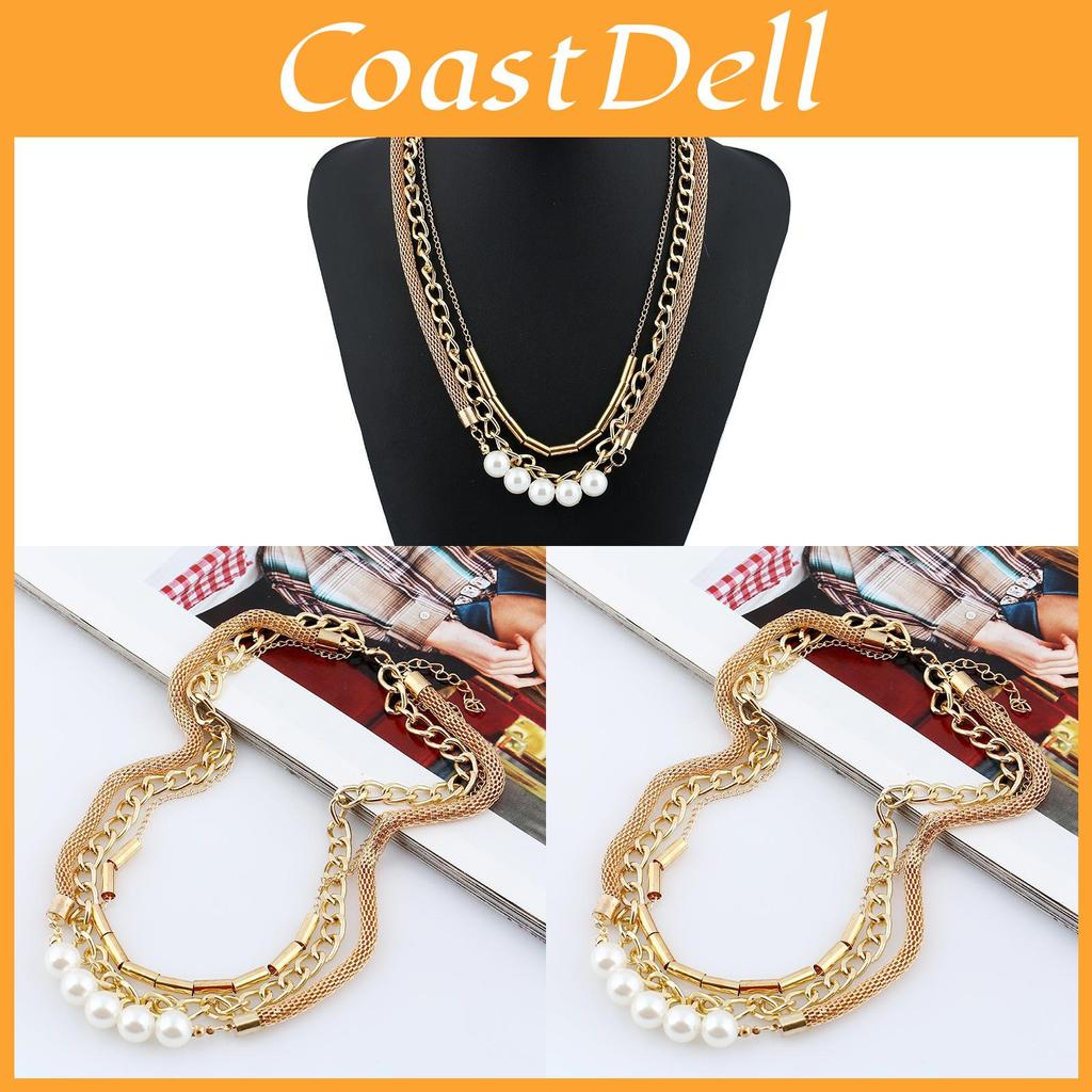 Pearl Layered Necklace For Women With Geometric Design And Water Wave Chain For Gifts And Travel