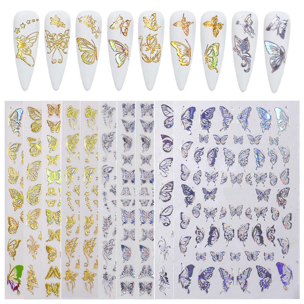 3D Reliefblumen Nagelsticker Kleines Muster Nagelkunst Aufkleber Laser Schmetterling Zubehör Klebeaufkleber DIY Dekorationsaufkleber