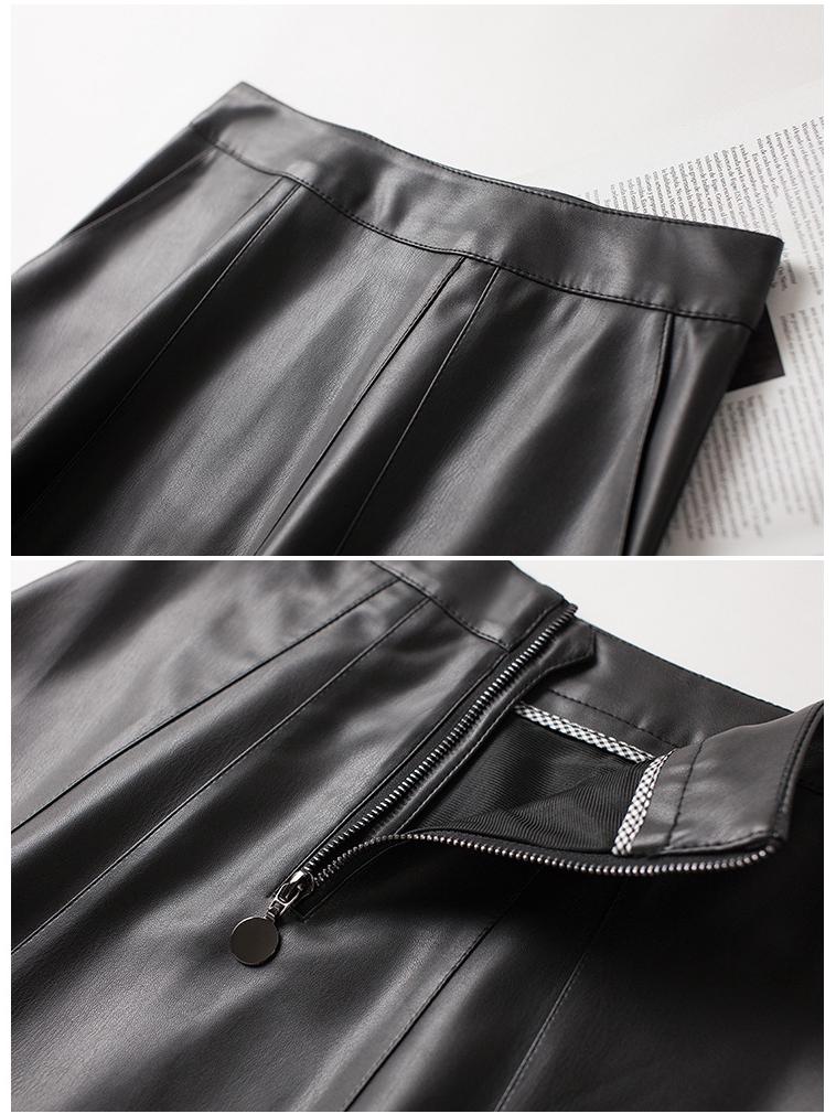 Women's Cross-Strap Leather A-line Skirt - Mid-length, High-waist, Slimming Umbrella Design, Fashionable Wide Hem, 2025 Autumn/Winter Collection.