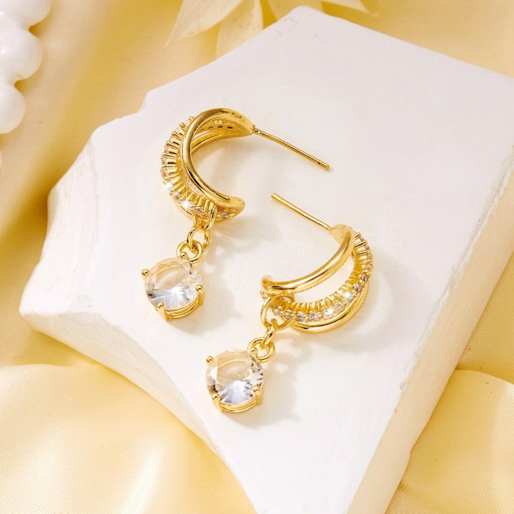 Minimalistischer Runder Zirkonia Anhänger C-förmige Hängeohrringe für Damen Herren Mode Geometrische Hängeohrringe Schmuck Geschenk