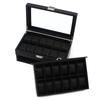 24 Slots Watch Box for Men, Wooden Carbon Fiber Display Case with Glass Top for Jewelry Rings Organizer Storage, Gift Idea