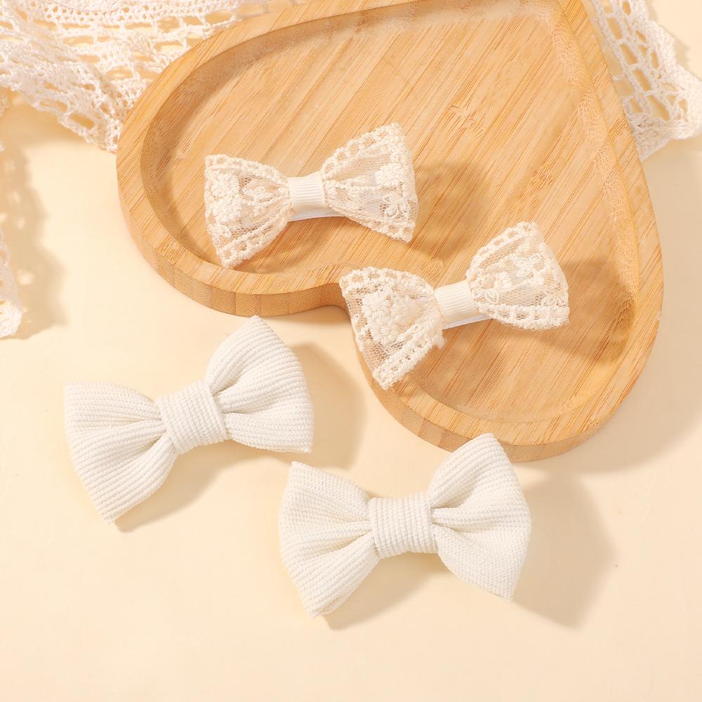 4Pcs New Solid Color Lace Hair Clips for Girls Handmade Velvet Bowknot Baby Hairpins Sweet Headwear Kids Hair Accessories Gifts