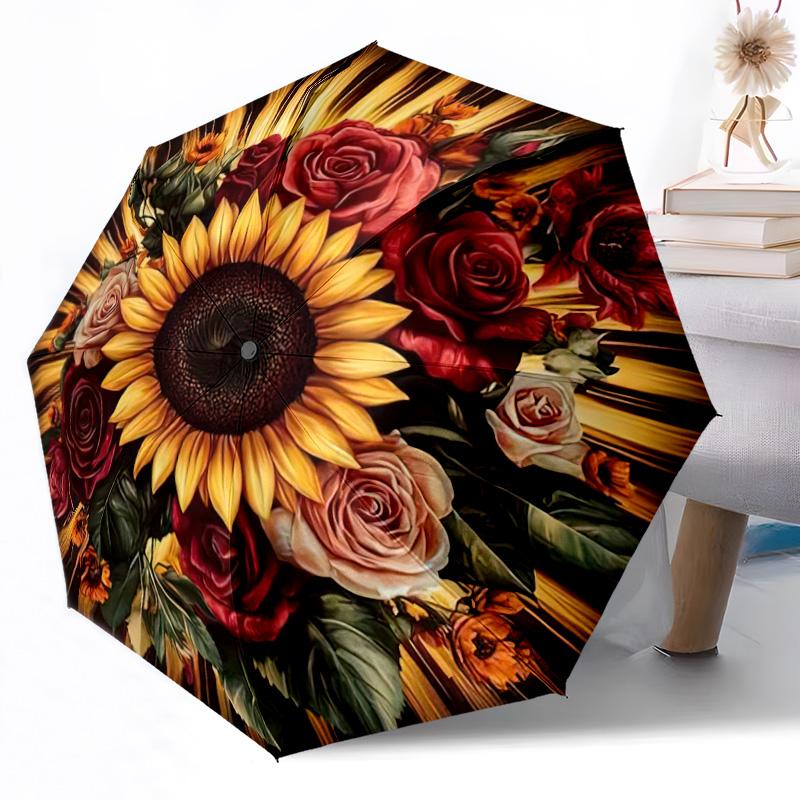 Ombrello Automatico a Fiore con Stecca Robusta a 8 Stecche Costruzione Robusta per Donne/Uomini Ombrello con Fantasia Vivace