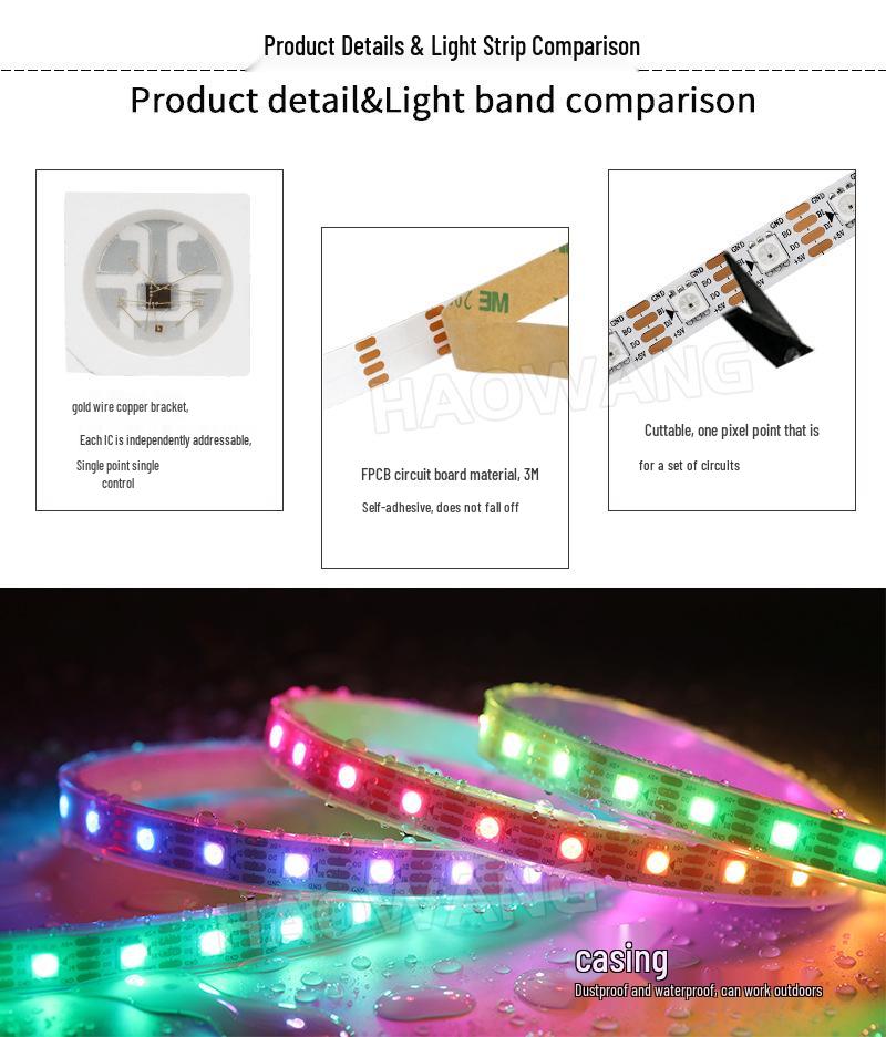 WS2813 Dream Color 5050 RGB LED Strip with Built-in IC Driver and Breakpoint Resume, DC5V