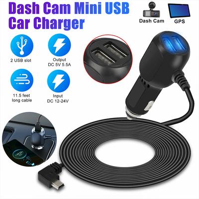 Chargeur de voiture pour caméra embarquée Câble Mini USB 5v Cordon d'alimentation pour caméra DVR GPS avec 2 USB