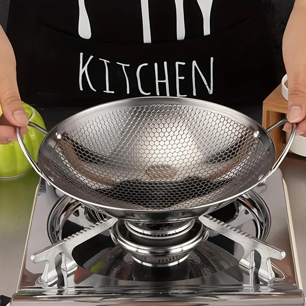 Wok Pan Stainless Steel Stir Fry Pans 25cm/10 Inch Hot Pot Iron Frying Pan  Kitchen Cookware for Camping Alcohol Stove