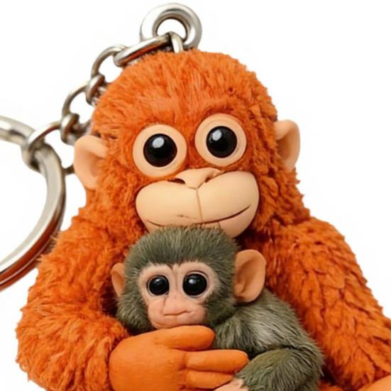 3D Monkey Keychain Cute Monkey Holding Plush Toy Keychain Decoration for Backpack Purse Bag Accessories