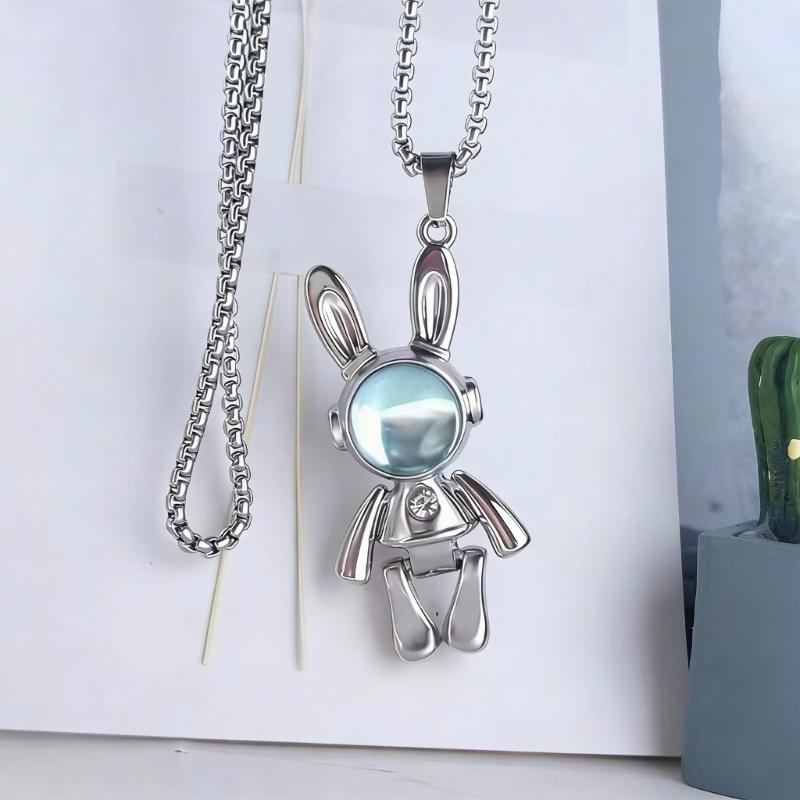 Fashionable Titanium Steel Dancing Rabbit Pendant Necklace 60cm And 70cm Optional Design Couple Sweater Chain