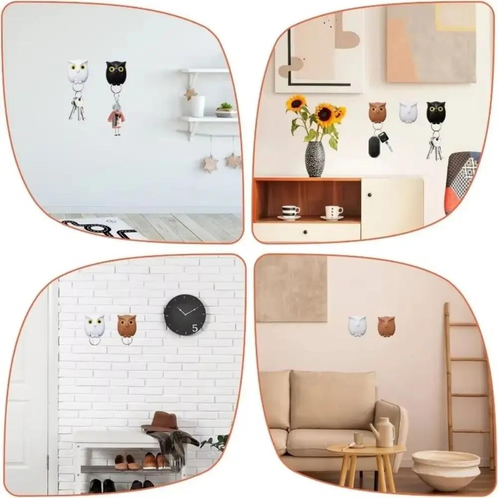 Creative Wall Mounted Owl Key Hook Will Open Eyes Magnetic Keychain Organizer Hooks Self-adhesive Hanging Rack Home Decoration