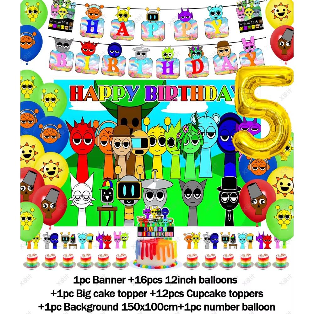 Hot Game-Incredibox Sprunki Kids Birthday Party Balloon Banner Background Cake Topper Decoration Baby Boy Party Supplies Gifts
