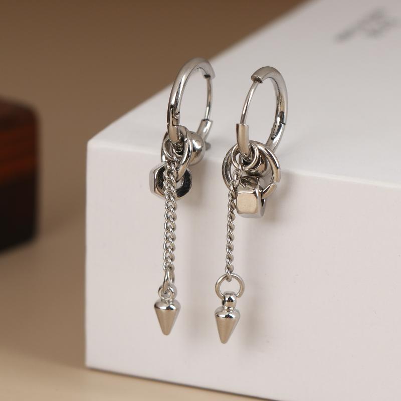 Orecchino a goccia Punk con catena lunga conica in acciaio al titanio, orecchino a cerchio alla moda per donna uomo, gioiello personalizzato, regalo