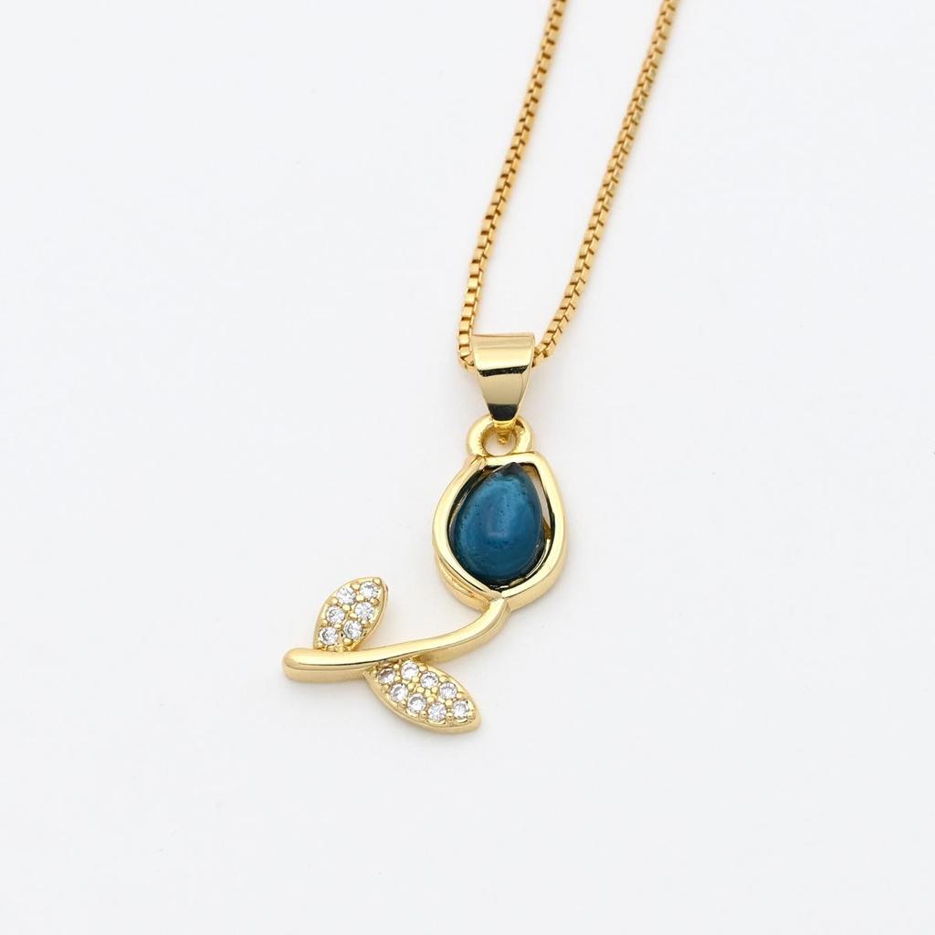Zirkonia Tulpe Sonnenblume Anhänger Halskette - Luxuriöse Damen Schlüsselbein Kette Accessoires