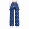 Jeans da Donna a Vita Alta Elasticizzati Slim Fit a Gamba Larga con Fantasia a Cuori per Uso Casual Quotidiano