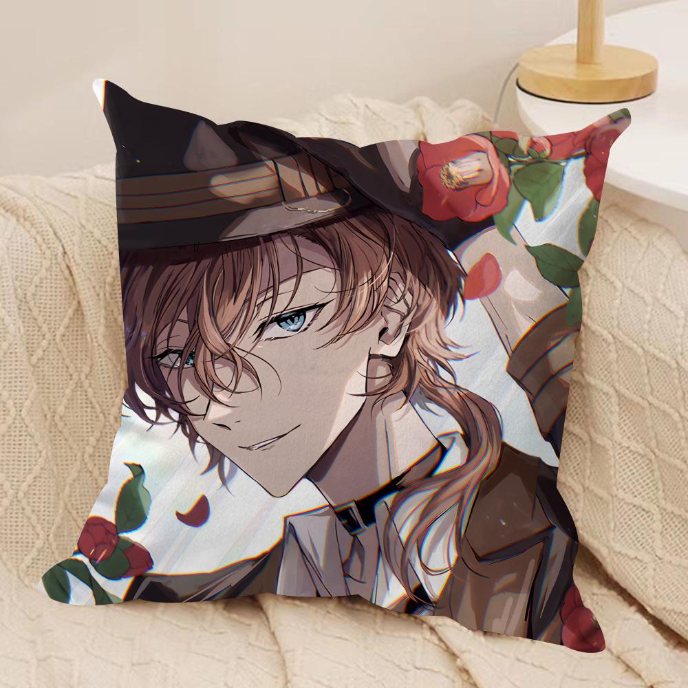 Bungo S-Stray Dogs Anime Cushion Cover Silky Short Plush Invisible Zipper Dustproof Sofa Pillow Case For Home Decor