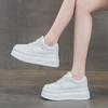 Women's Thick-Soled Height-Boosting White Leather Sneakers - Lightweight, Versatile, and Comfortable Platform Casual Shoes.