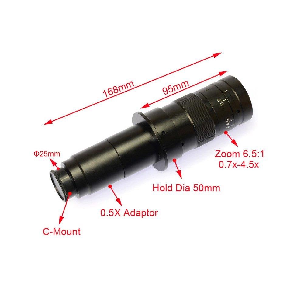 HAYEAR Adjustable 180X Magnification Zoom 25mm Lens Industry Adapter Microscope Camera Eyepiece Magnifier C-Mount 4.5X