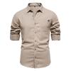 Autumn New Lapel Men's Cotton Shirt Fashion Casual Men's Embroidered Solid Color Long Sleeve Shirt for Men