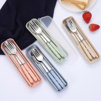 3-teiliges/Set Geschirrset Edelstahl Essstäbchen Gabel Löffel Set Reisebesteck mit Box Mittagsgeschirr Küchenzubehör