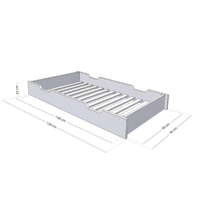 Tiroir de lit 90 x 160 avec sommier BUDDY - bleu clair