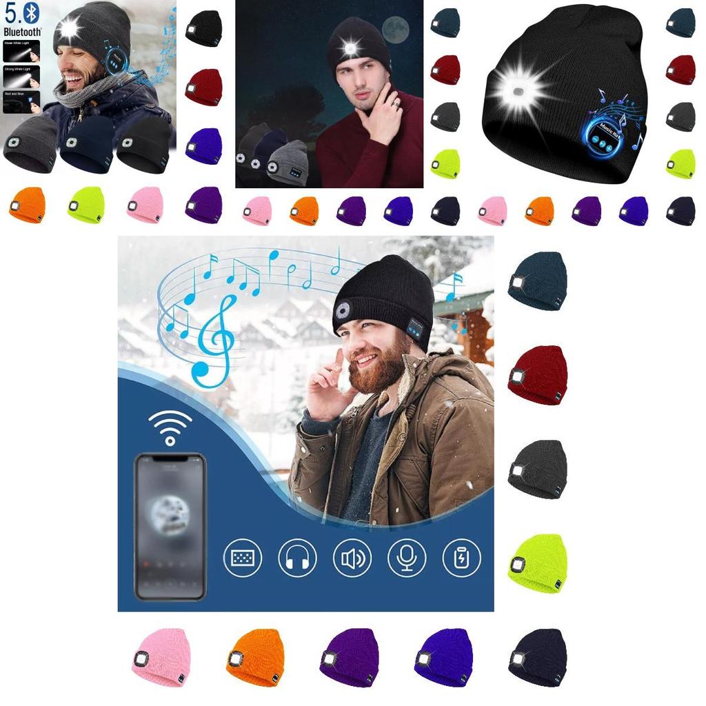Outdoor Usb Rechargeable Bluetooth Knitted Beanie Hat With Music And Light Features For Winter Comfort