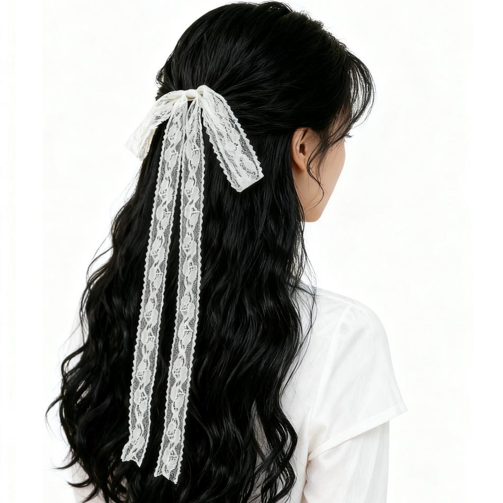 2pcs Sweet White Lace Bowknot Hair Clips Women Girls Long Ribbon Korean Cute Bow Hairpin Female Fashion Hair Accessories