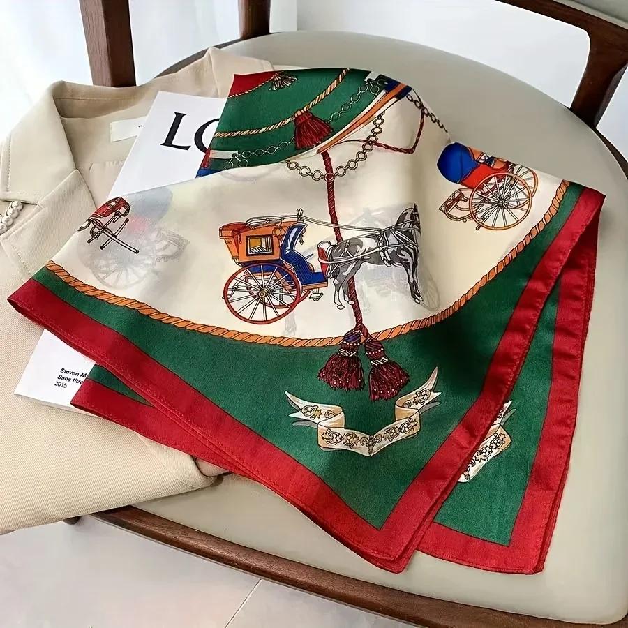 70cm Printed Satin Scarf Women Simulated Silk Elegant and Versatile Headwear Bag Accessories Clothing Square Scarf