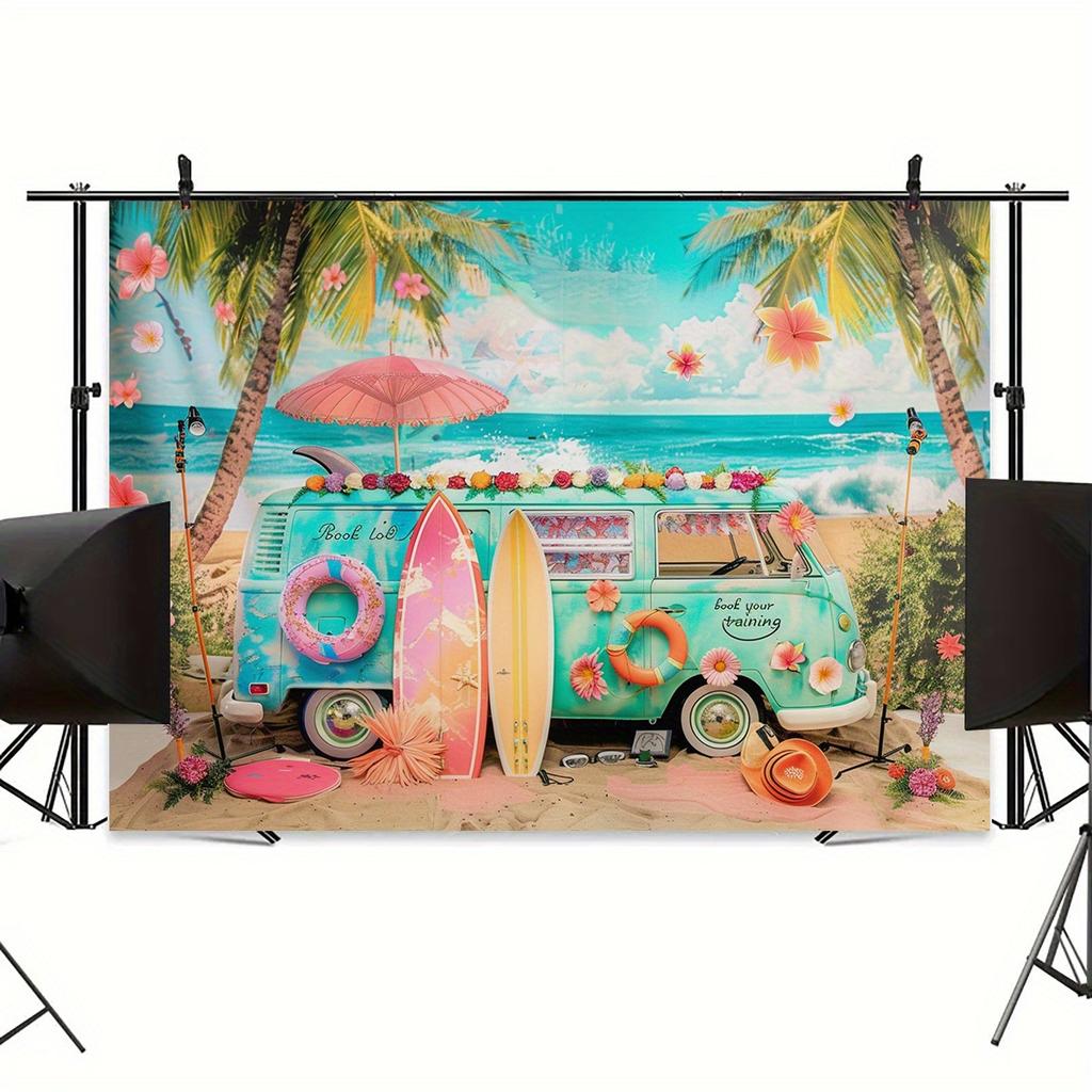 Tropical Beach Adventure Party Backdrop - Durable Polyester Banner, Easy To Set Up, Beach-themed Decor for All Events