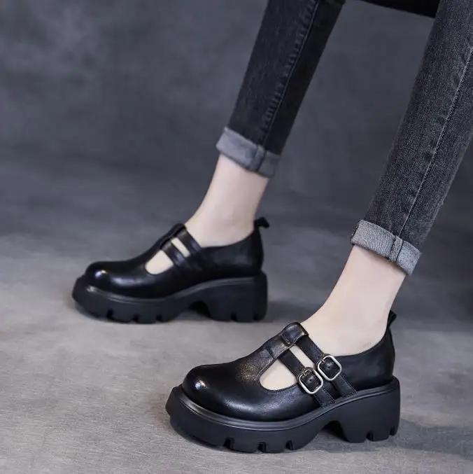 Fashion 6CM Fashion Women Slip On Pumps Wide Head Thick High Heel Chunky Platform Loafers Women Shallow Casual Mary Jane shoes Black