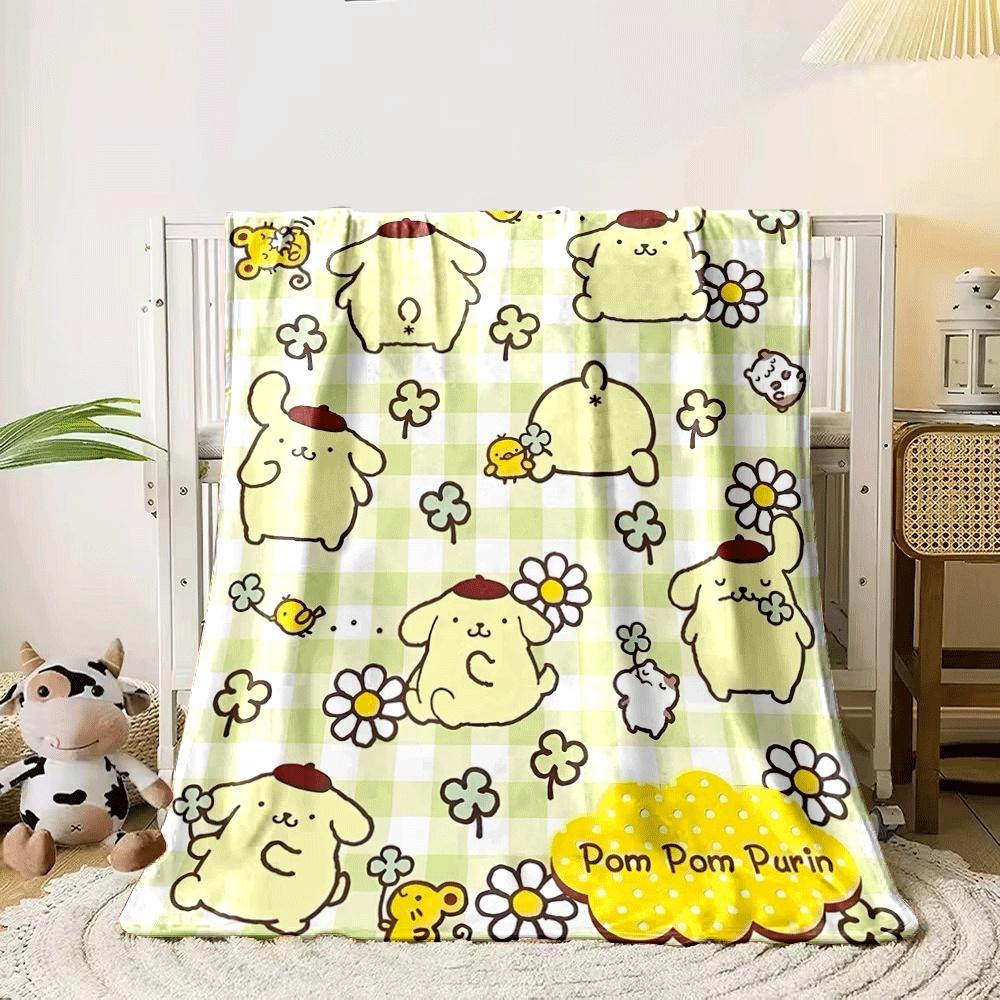 Cute yellow dog-like character with clovers, flowers, and animal friends. for all seasons blanket lunch break throw gift 80cm x 120cm