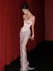 Strapless Sequin Bodycon Gown - Sparkling Floral Design, Sleek European & American Style Dress for Women.