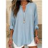 New Women's Long Sleeve T-shirt, Small V Stand Collar Button Drop Shoulder Curved Hem Tops for Women, European Style Casual Ladies Clothing