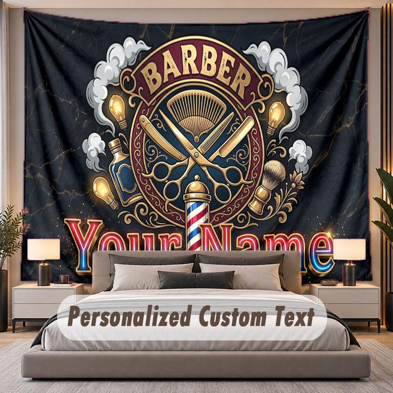 Barber Salon (40) Theme Personalized Tapestry Custom Name Text Wall Hanging Tapestry Home Background Decoration