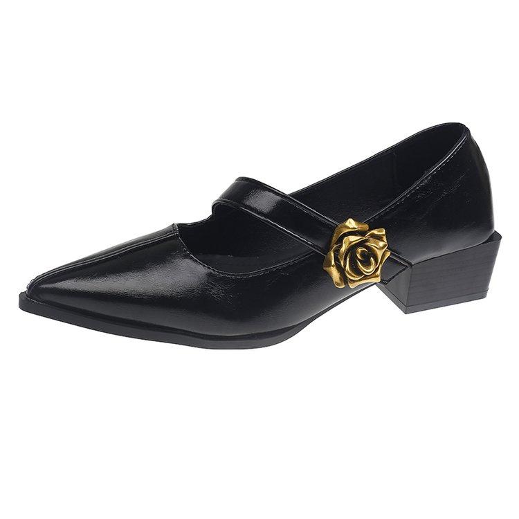 

Модная свадебная обувь Новая весенняя Металлическая Розово-красная Одинарный Высокий Каблук Женская обувь Широкий Каблук Чемпион Мэри Джейн Обувь Невеста 35 чёрный