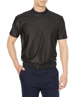 Golf Wear Ice Touch Mock Neck Shirt Short Sleeve Cool Touch Sweat Absorbent Quick Drying E2JAA096 Men's Black L